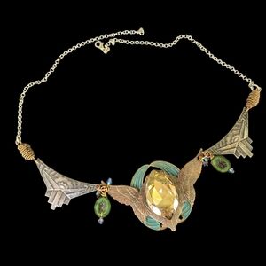 Elegant Silver and Gold Necklace with Green Accents